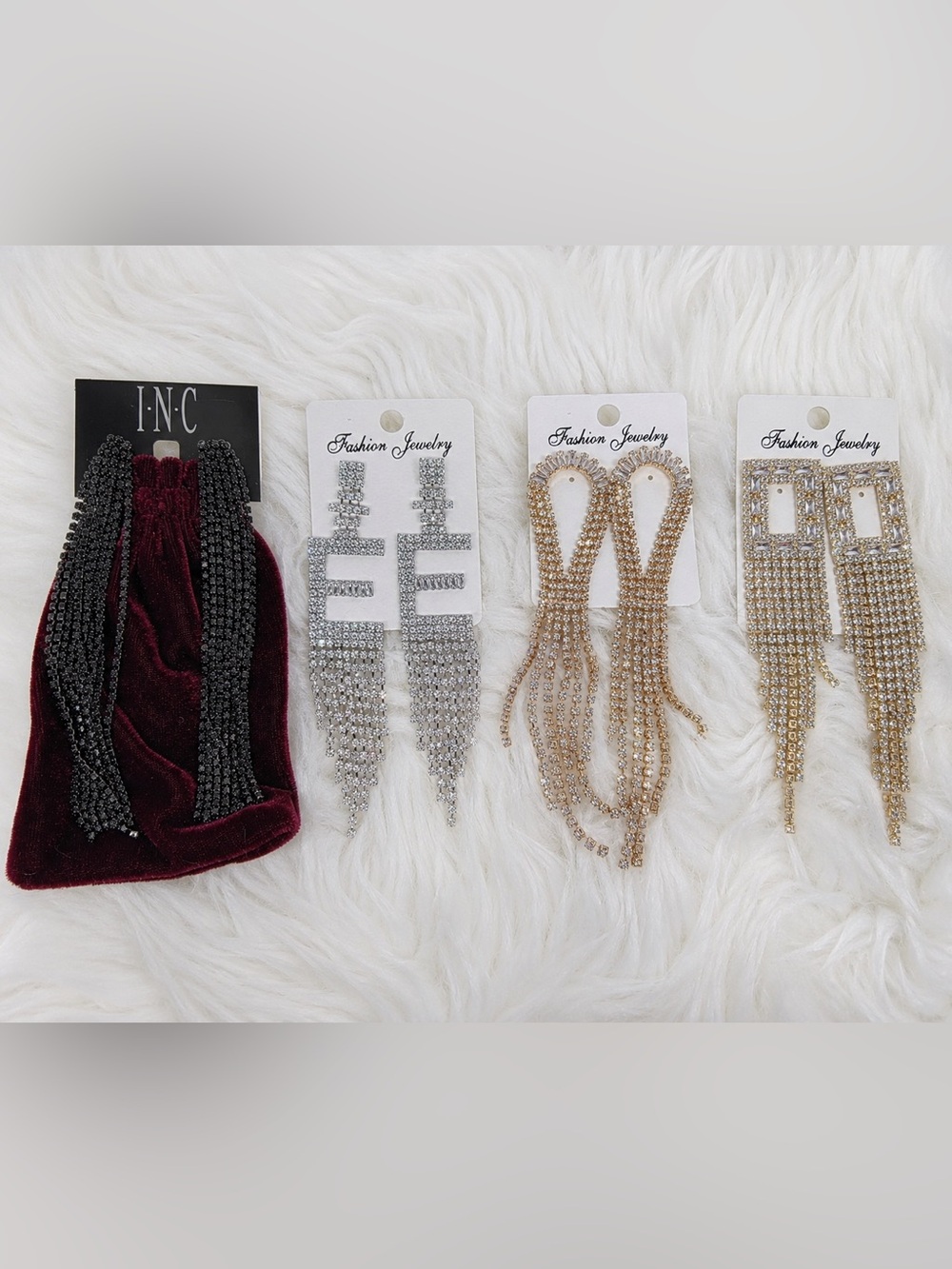 4-Pair Statement Earrings Bundle | Rhinestone & INC Glam Collection | NWT